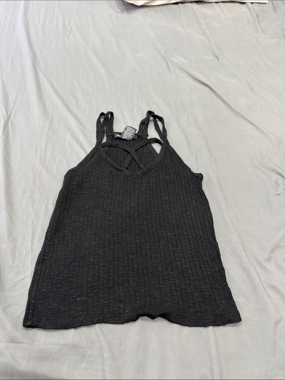 American Dream Black Ribbed Crisscross Strap Tank